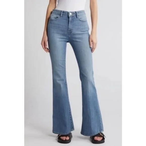 FRAME Le Easy Flare Light Wash High Rise Stretch Jeans Size 33 - Picture 1 of 11